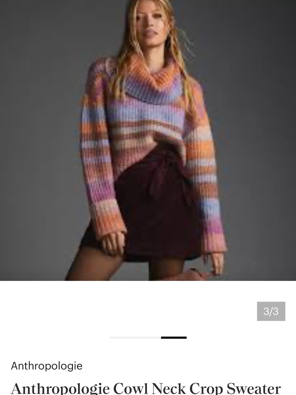 3/$10 Anthropologie Pastel Striped Cowl-Neck Sweater